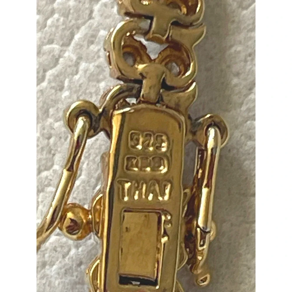 Vtg 925 Sterling Silver Gold Vermeil CZ Tennis Bracelet 7.25" Wave Link Design - Picture 10 of 10